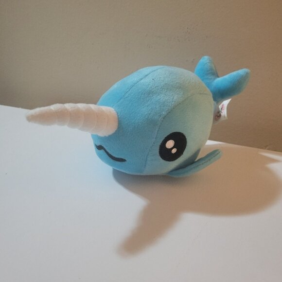 Peek A Boo Toys Blue Narwhal Unicorn Whale Plush Toy - Picture 3 of 5